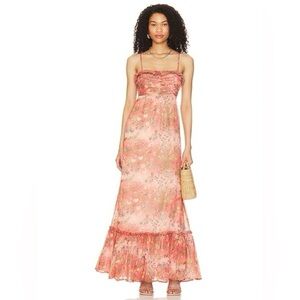 byTimo Orange Bright Field Chiffon Sleeveless Maxi Dress Womens L